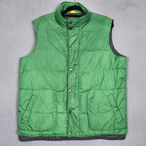 Lands End Vest Mens Large Green Down Puffer Snap Front Quilted Nylon Winter